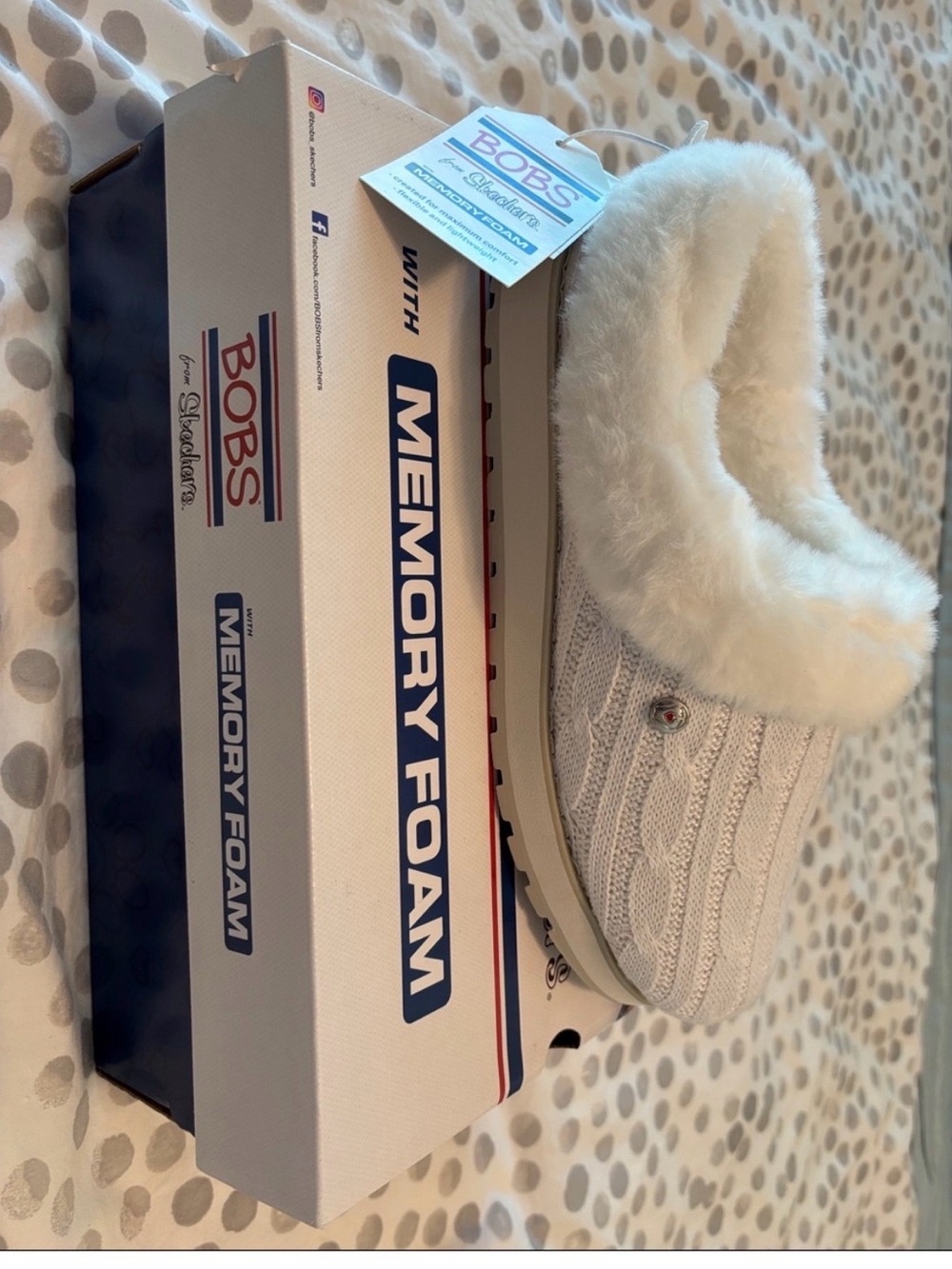 BOBS from Skechers Women's Cream Cable Knit Faux Fur Lined Slippers
